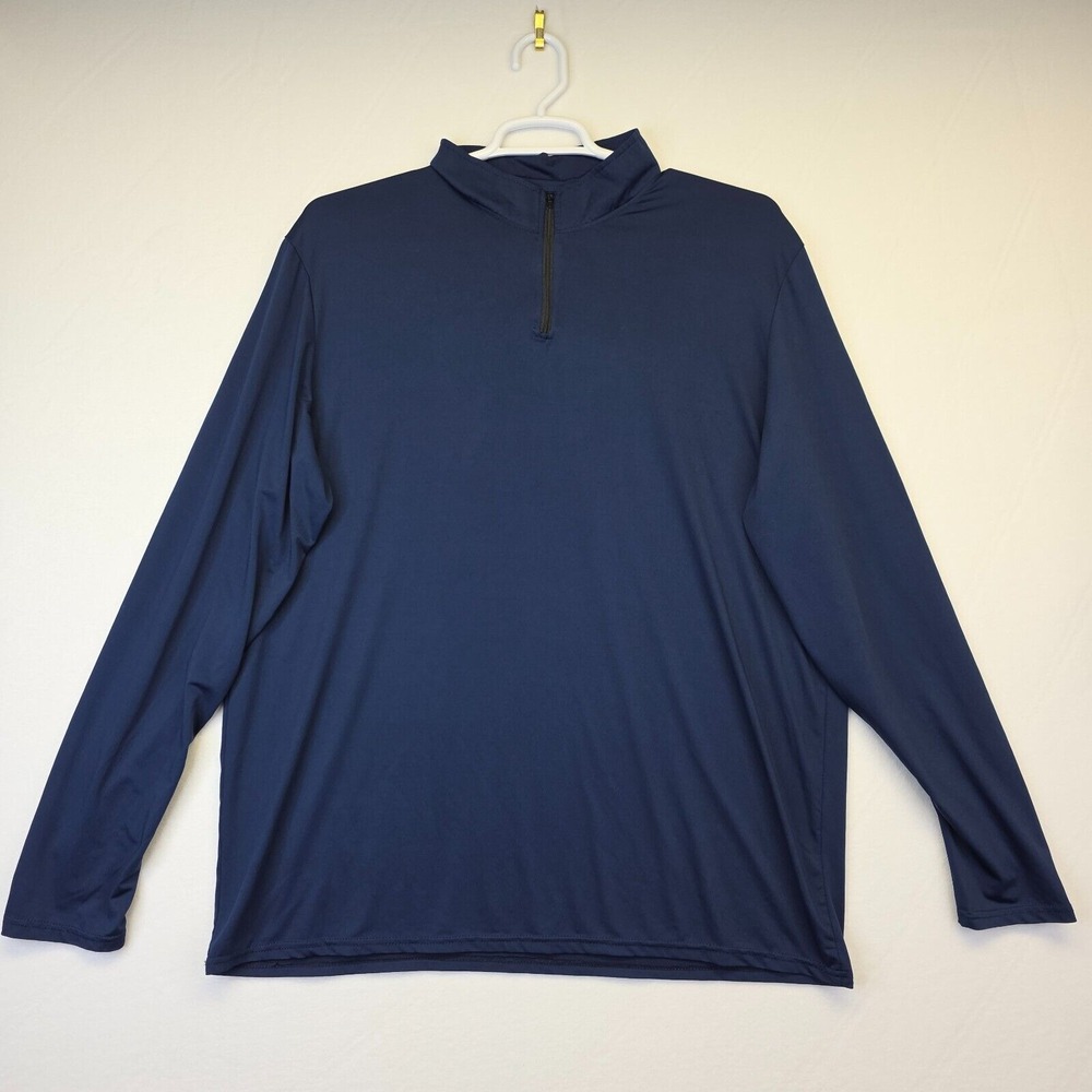RealEssentials Sweater Mens XL Navy Blue 1/4 Zip Mock‎ Neck Stretch Golf Sports